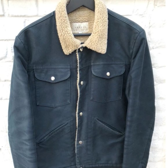 Sandro Navy Shearling Jacket - Picture 1 of 5